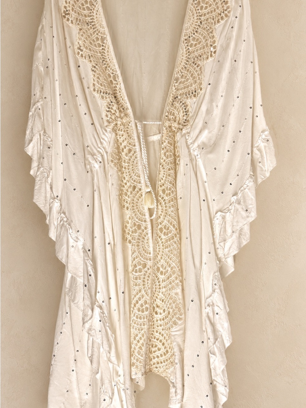 Calzedonia Lace-Trim Open Front Swim Coverup in Ivory